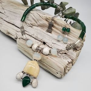 Ivana Ruzzo Jewelry Set Designer Necklace Gree Jade Stone/Moonstone
